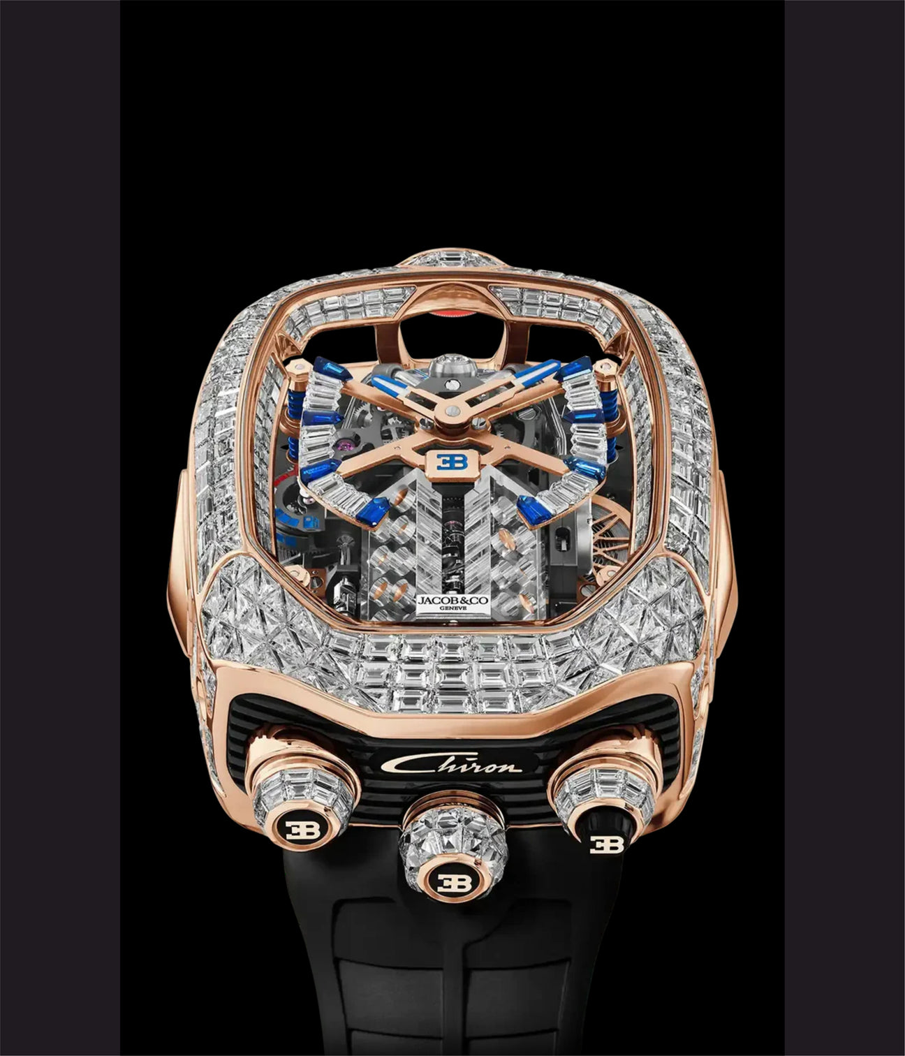 Jacob & Co. White Gold Bugatti Chiron Tourbillon Baguette Watch