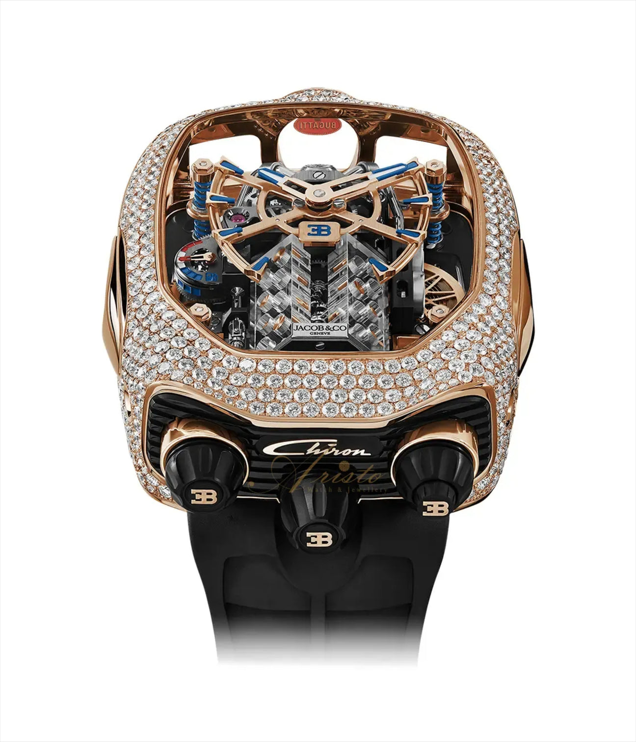Jacob & Co. White Gold Bugatti Chiron Tourbillon Baguette Watch