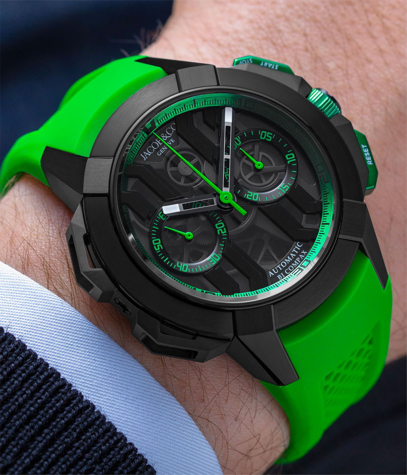Jacob & Co. Epic X Chrono 44 mm - Black Titanium - Green Inner Ring